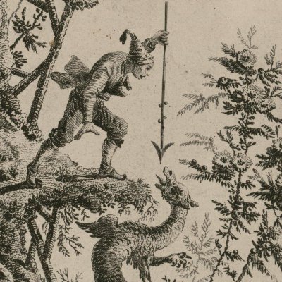 La pêche au harpon (Suite de 12 pêcheurs et chasseurs, n°6) - Pillement