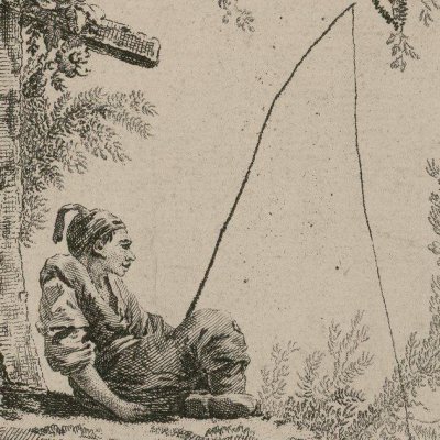 La pêche à la ligne (Suite de 12 pêcheurs et chasseurs, n°7) - Pillement