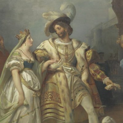 François Ier et la reine de Navarre reçoivent les œuvres rapportées d'Italie par le Primatice (plafond) - A.-E. Fragonard