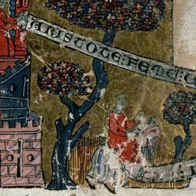 Aristote enseignant à Alexandre (Brunetto Latini, Livre du Trésor, Carpentras BM0269, f128)