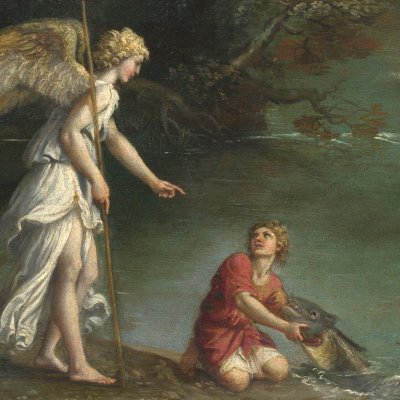Paysage avec Tobie attrapant le poisson - Dominiquin