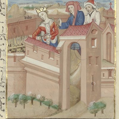 Suicide de Didon (Boccace, De casibus, Arsenal, Ms-5192 réserve, F48r)