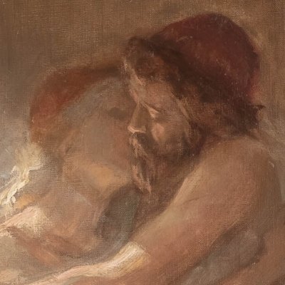 Ulysse serre dans ses bras son fils bien aimé (Odyssée d'Homère par Jan Styka)
