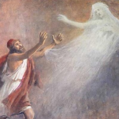 Ulysse poursuit le fantôme de sa mère Anticlée (Odyssée d'Homère par Jan Styka)