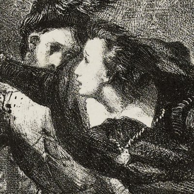 Hamlet veut suivre l'ombre de son père (Hamlet. Treize sujets dessinés par Eug. Delacroix)