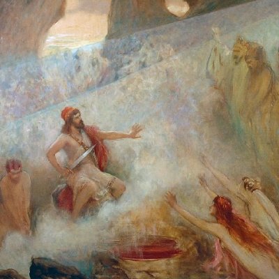 Ulysse chez les Cimmériens évoque les morts  (Odyssée d'Homère par Jan Styka)