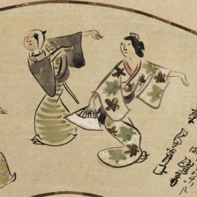 Éventail avec une danse du Bon - Yosa Buson