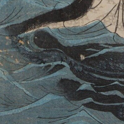 Kusatsu. Tawara Tōda et la femme dragon (Ryūjo) (Les Cinquante-trois Stations du Tōkaidō) - Utagawa Kuniyoshi