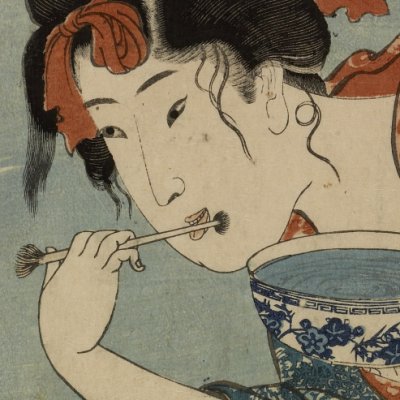 Ishibe. Femme avec une brosse à dents (Les Cinquante-trois Stations du Tōkaidō) - Utagawa Kuniyoshi