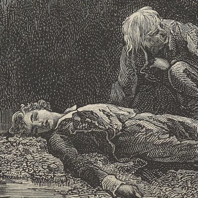 Jean Valjean sort Marius évanoui des égouts de Paris (Les Misérables, 5e partie, Jean Valjean) - Méaulle d'après Neuville 