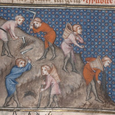 Recherche des pierres pour établir les fondations du Temple (Bible historiale de Petrus Comestor, F157r) - Jean Bondol