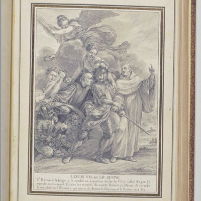 Louis VII, dit le Jeune. St Bernard l'oblige à se croiser (Dessins pour l'Agrégé chronologique de Hénault) - Cochin