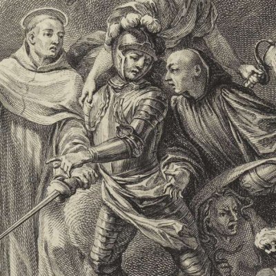 Louis VII, dit le Jeune. St Bernard l'oblige à se croiser (Hénault, Agrégé chronologique de l'Histoire de France) - Prévost d'après Cochin