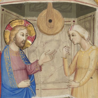 Le Christ et la Samaritaine (Bible historiale de Naples, f161r)