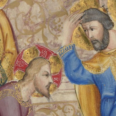 Le lavement des pieds (Bible historiale de Naples, f165v)