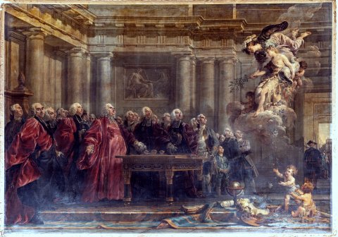 Minerve conduisant la Paix à l'hôtel de ville (la paix de 1763) - Hallé