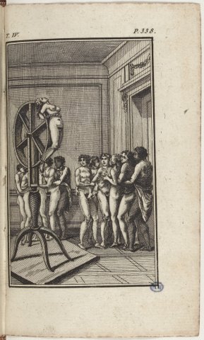 Justine à la roue chez Cardoville. Sade, <i>Nouvelle Justine</i>, 1797-1799, chap. 20, fig. 38.