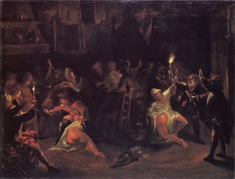 Combat de nuit pour le mot de cocu, 1720, huile sur toile, 85x114 cm, Le Mans, Musée de Tessé