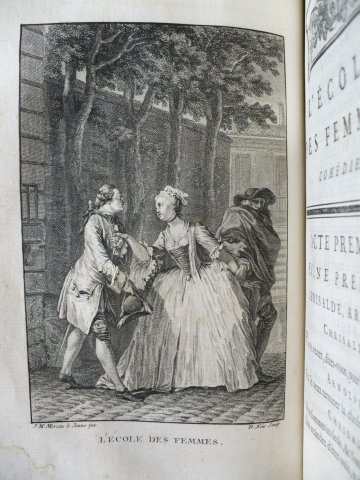 Molière, L'École des femmes, engraving by Jean-Baptiste Blaise Simonet after Jean-Michel Moreau le Jeune