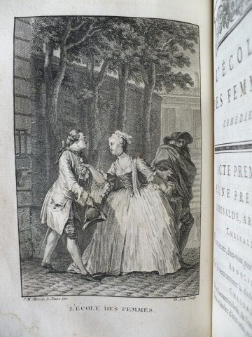 Molière, L'École des femme, gravure de Jean-Baptiste Blaise Simonet d’après Jean-Michel Moreau le Jeune