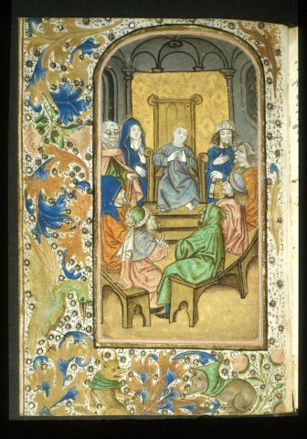 Jesus among the doctors, Enzhuiken Book of Hours, end 15th cent., Oxford, Bodleyan Library, ms Buchanan f. 1, fol. 39 v°