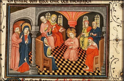 Jesus among the doctors, Utrecht Bible historiale, The Hague, Meermanno Koningklijke Bibliotheek, 78D38 II, fol. 147 v°