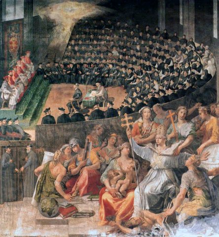 Pasquale Cati, <i>The Council of Trent</i>, 1588, frescoe at the Santa Maria in Trastevere Church in Rome