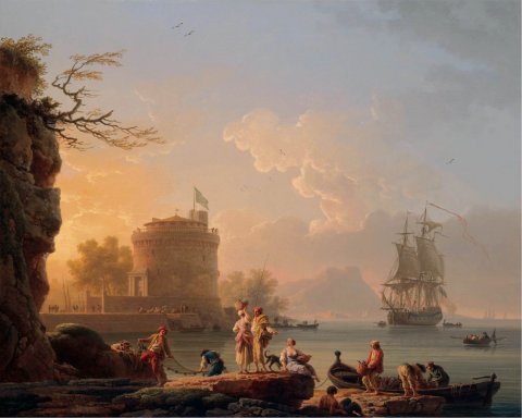 Une Marine au coucher du soleil (3e site de la promenade Vernet ?) - Vernet