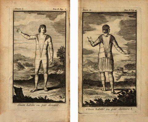 Glum habillé, vu par devant et par derrière (Les hommes volans, 1763)