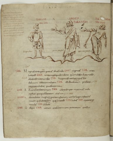 L’Eunuque, acte III, scène 1 (Térence, Latin 7899, 9e s, F°45v)
