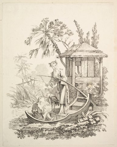 La pêche au Cormoran (Scènes de la vie Chinoise) - Huquier d'après Boucher