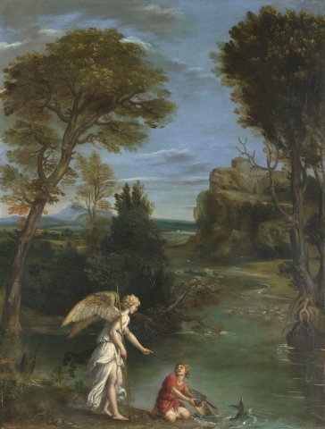 Paysage avec Tobie attrapant le poisson - Dominiquin