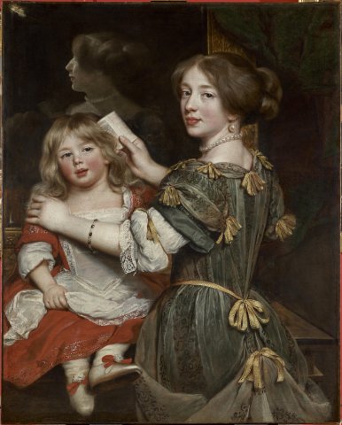 La fille aînée de l’artiste coiffant son frère - Claude Lefebvre