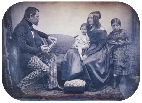 Artiste dessinant une famille (daguerréotype)